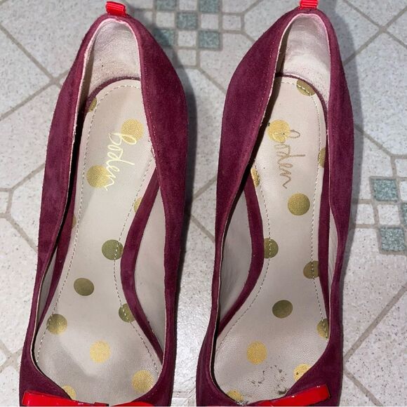 Boden Eleanor Courts Women EU 38.5 D'Orsay Pumps 3in Suede Pointed Toe Red Bow - Picture 4 of 7